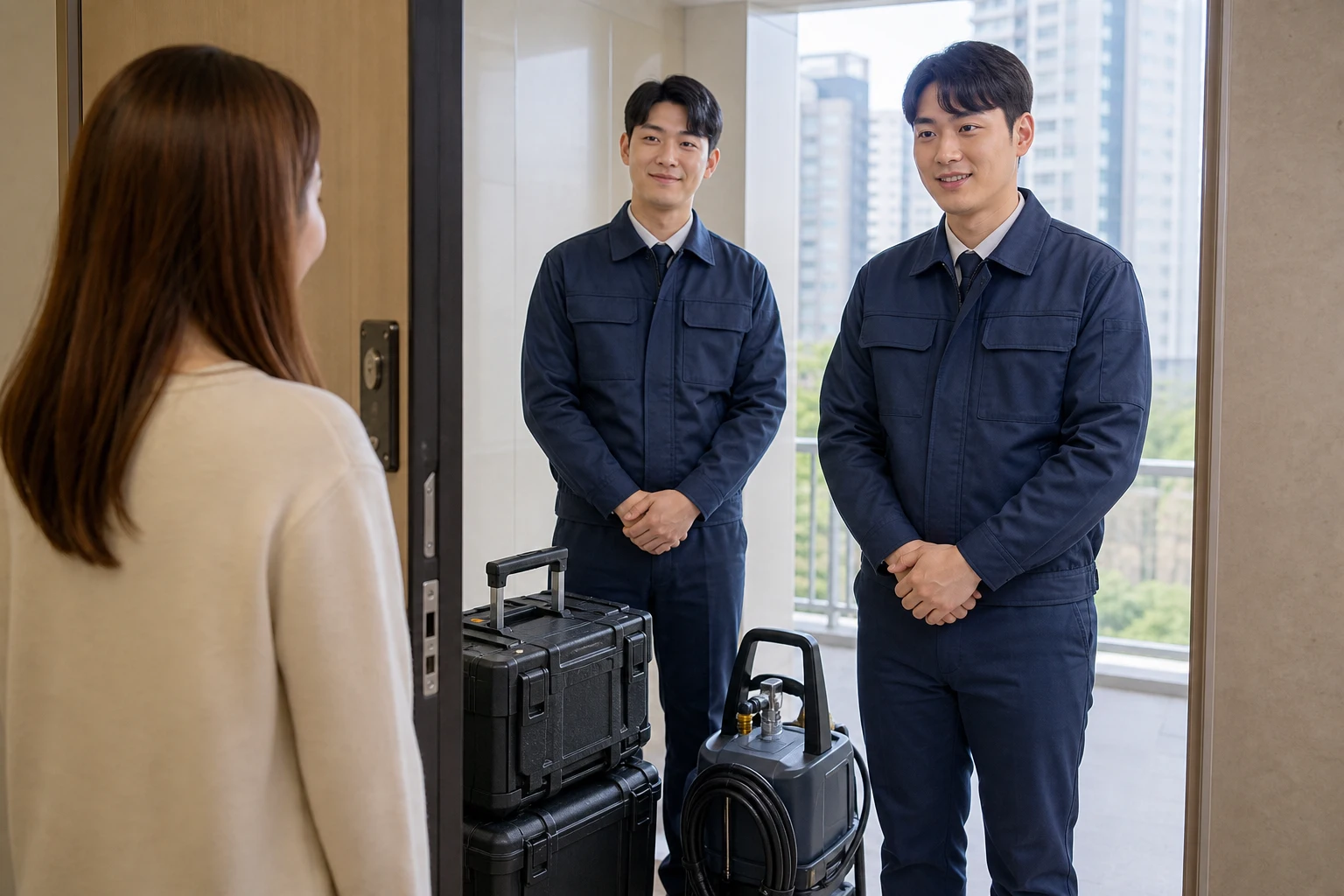 에어컨 곰팡이 냄새 제거 작업 범위를 확인하는 현장